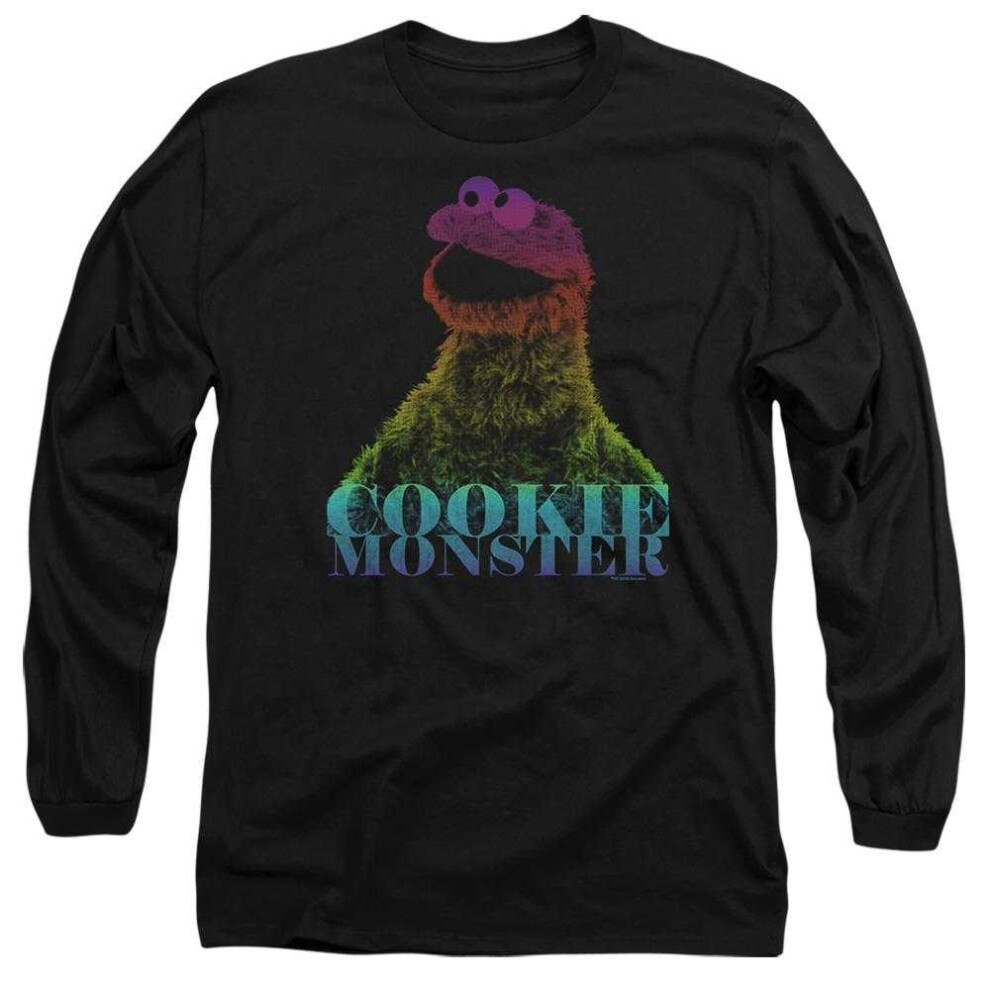 Sesame Street (Xxl, ) Unisex Adult Cookie Monster Halftone Heads Long-Sleeved T-Shirt Black