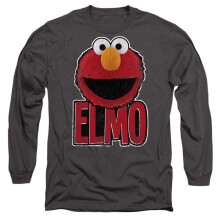 (L, Charcoal) Sesame Street Unisex Adult Elmo Smile Long-Sleeved T-Shirt