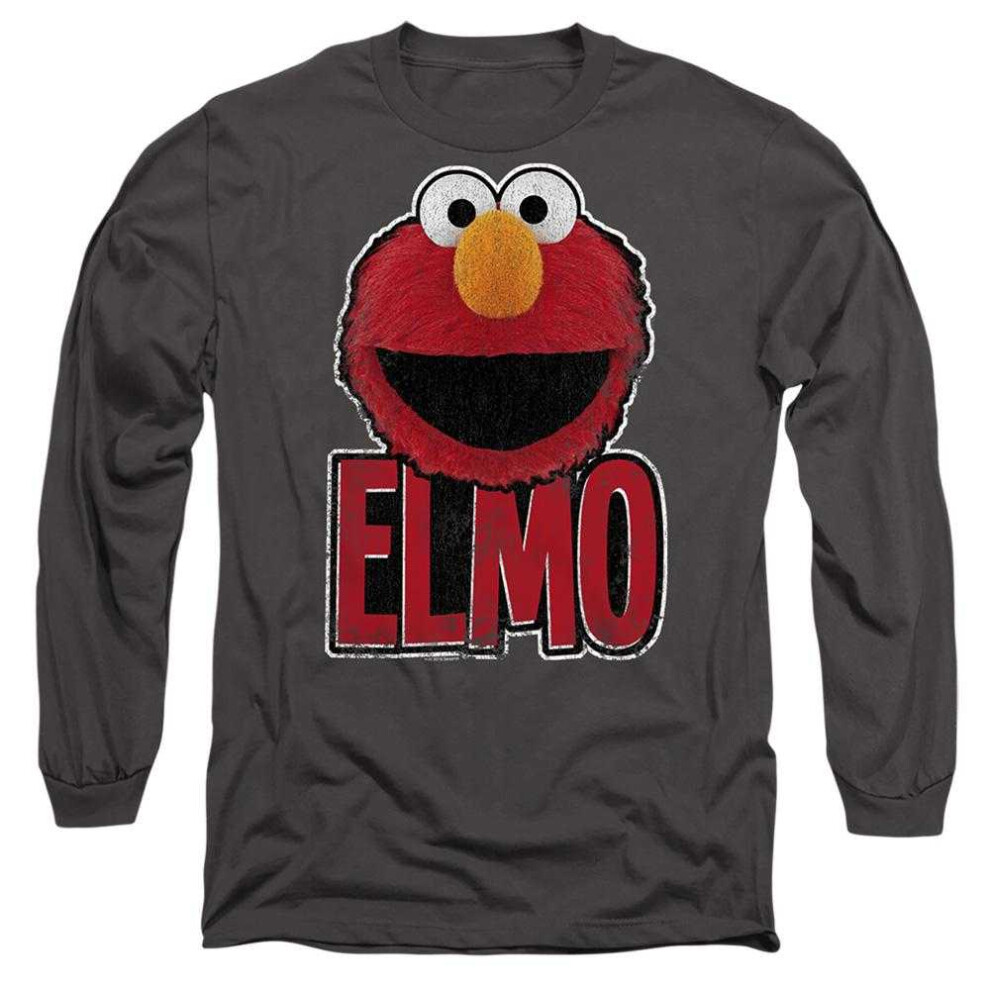 Sesame Street (Xxl, Charcoal) Unisex Adult Elmo Smile Long-Sleeved T-Shirt Multicoloured