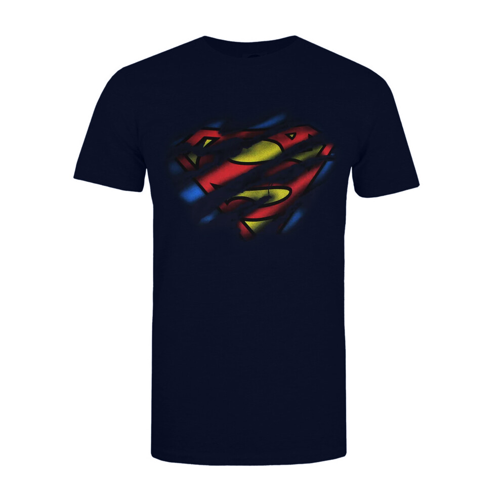 Superman (M, Navy) Mens Torn Logo T-Shirt Blue,Multicoloured
