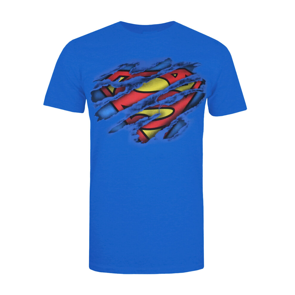 Superman (Xl, Royal ) Mens Torn Logo T-Shirt Blue