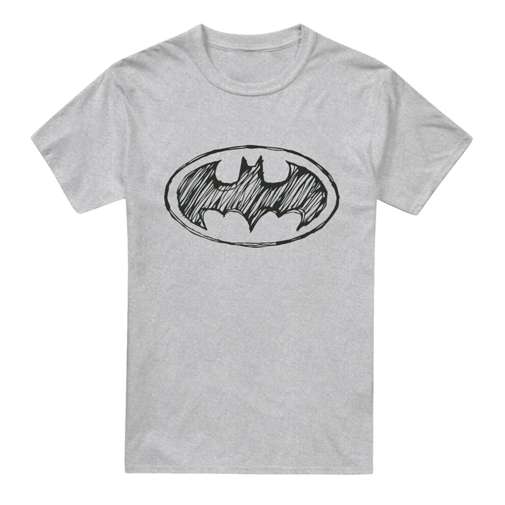 Batman Mens Scribble Logo T-Shirt Grey