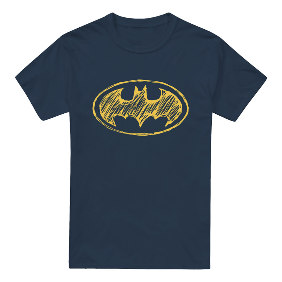 Batman (L, Navy) Mens Scribble Logo T-Shirt Blue,Multicoloured