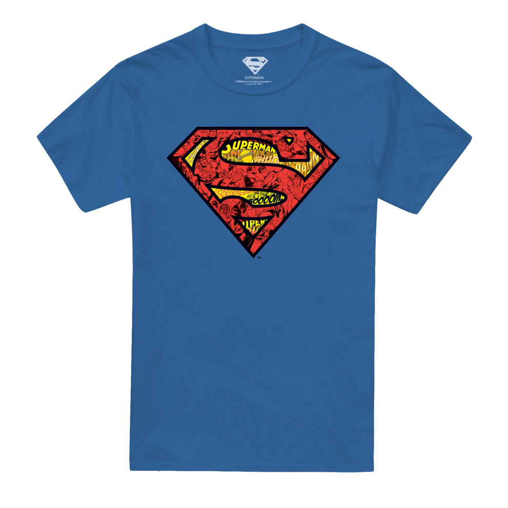 Superman (L, Royal ) Mens Comic Collage T-Shirt Blue