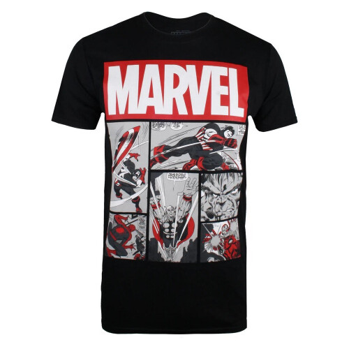 Marvel (S, Black/Red/White) Marvel Mens Heroes Comic T-Shirt
