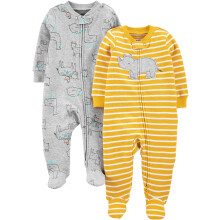 Simple Joys by Carter's 2-Pack Pijamas Térmicos para Bebé Niño, Vaca Gris/Hipopótamo Amarillo, Prematuro