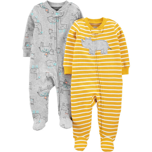 Simple Joys by Carter's 2-Pack Pyjamas Bébé Garçon, Vache Grise/Hippo Jaune, Prématuré