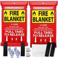 JJ CARE Feuerdecke - 2er Pack mit Haken und Handschuhen - Notfall Feuerdecke für Zuhause & Küche