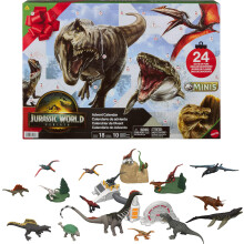 Mattel Jurassic World Rebirth Adventskalender mit 24 Dinosaurier-Überraschungen, 18 Mini-Dinos, 4 Umweltteile