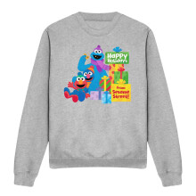 (M, Athletic) Sesame Street Unisex Adult Happy Holidays Heather Christmas Sweatshirt