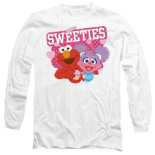 (S, White) Sesame Street Unisex Adult Sweeties Elmo & Abby Long-Sleeved Valentine's Day T-Shirt