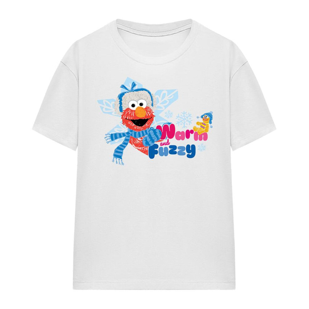 Sesame Street (M, ) Womens/Ladies Warm And Fuzzy Holiday Elmo T-Shirt White