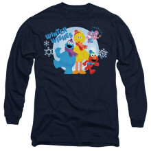 (M, Navy) Sesame Street Unisex Adult Winter Wishes Characters Long-Sleeved T-Shirt