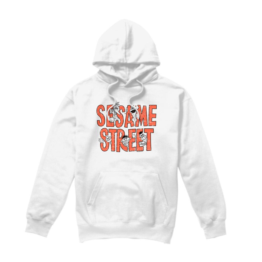 Sesame Street (S, ) Unisex Adult Letters Hoodie White