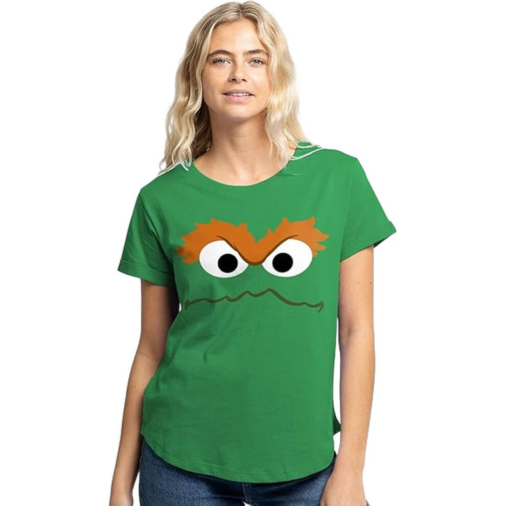 Sesame Street (Xl, Irish Green) Womens/Ladies Oscar The Grouch Face T-Shirt