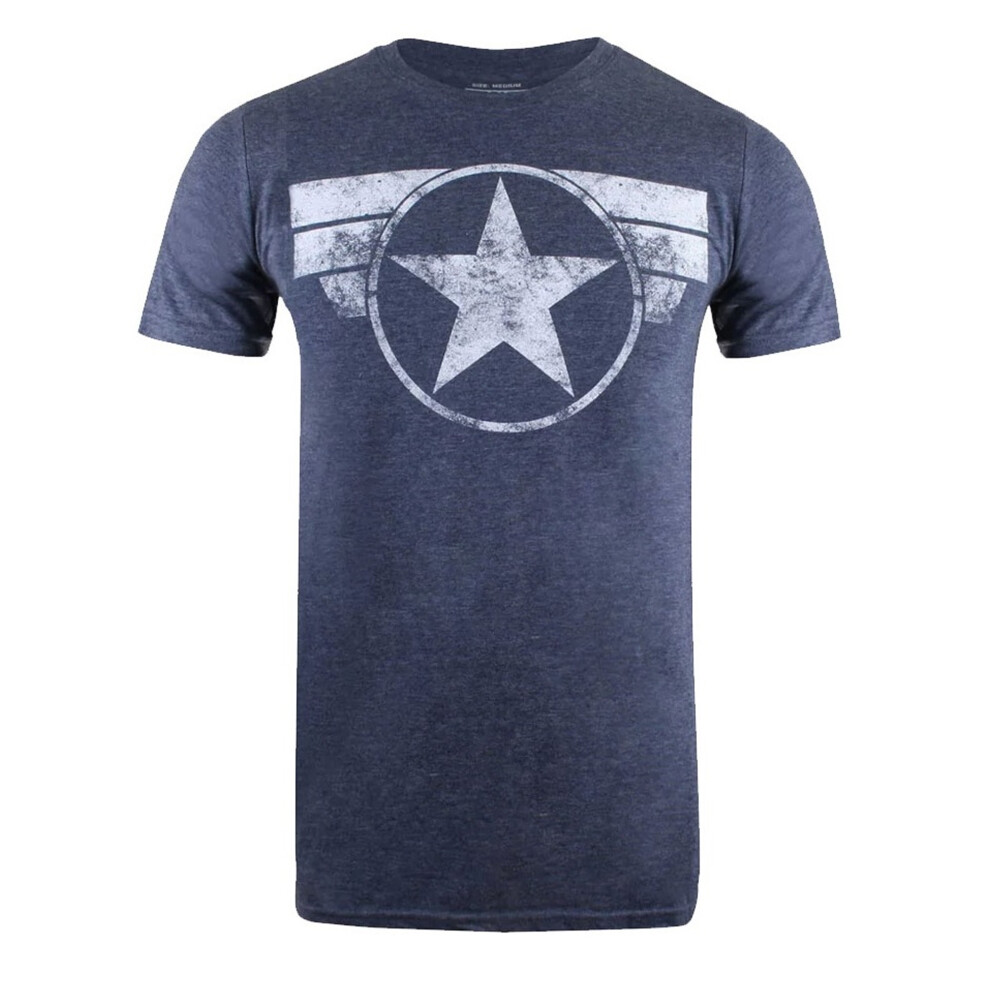 Captain America (Xl, Heather Navy) Mens Logo Heather T-Shirt