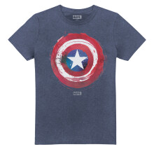 (L, Heather Navy) Captain America Mens Paint Shield T-Shirt