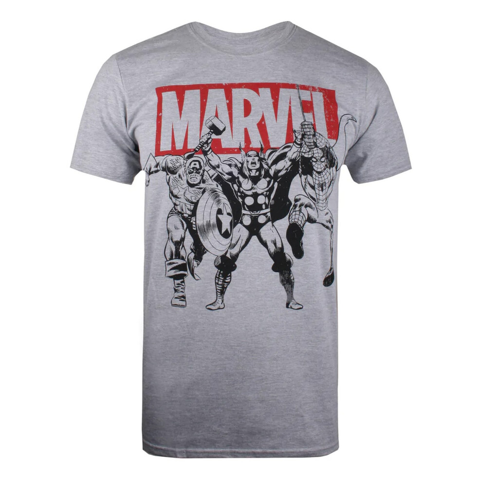 Marvel (S, Sports Grey Marl) Mens Trio Heroes T-Shirt