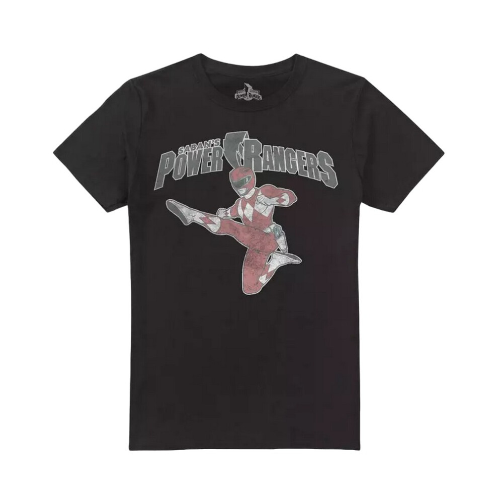 Power Rangers (L, Black) Mens Red Power Ranger T-Shirt Black,Red
