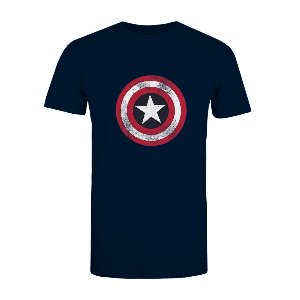 Captain America (S, Heather Navy) Mens Shield T-Shirt