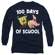 (XL, Navy) SpongeBob SquarePants Unisex Adult 100 Days Of School Patrick Star Long-Sleeved T-Shirt