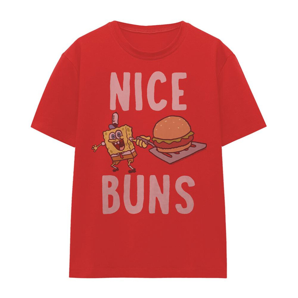 Spongebob Squarepants (S, Red) Womens/Ladies Nice Buns T-Shirt