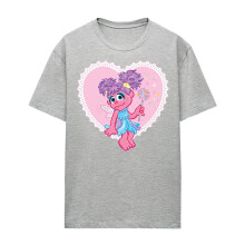 (L, Athletic Heather) Sesame Street Womens/Ladies Abby Cadabby Heart Heather Valentine's Day T-Shirt