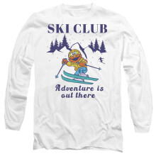 (L, White) Sesame Street Unisex Adult Ski Club Adventure Elmo Long-Sleeved T-Shirt