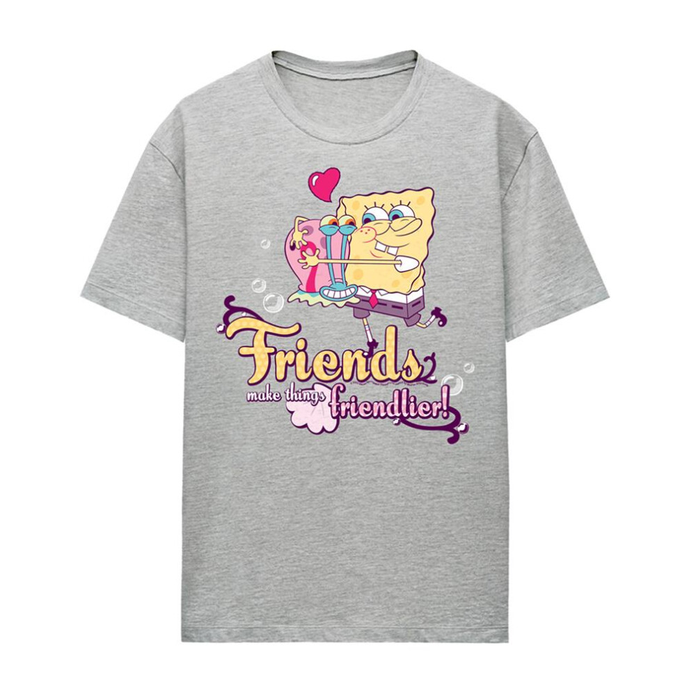 Spongebob Squarepants (Xxl, Athletic Heather) Womens/Ladies Best Friends Gary Heather Valentine's Day T-Shirt Multicoloured