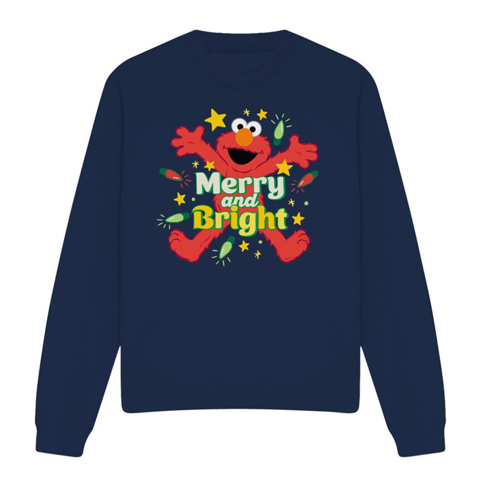 Sesame Street (M, Navy) Unisex Adult Merry And Bright Elmo Christmas Sweatshirt Blue,Multicoloured