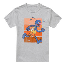 (L, Athletic Heather) Sesame Street Unisex Adult Run Run Grover T-Shirt