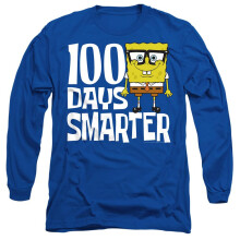 (L, Royal Blue) SpongeBob SquarePants Unisex Adult 100 Days Smarter Long-Sleeved T-Shirt