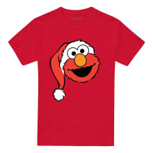 (L, Red) Sesame Street Unisex Adult Elmo Santa Hat Christmas T-Shirt