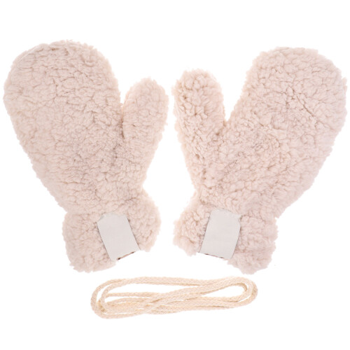 4Paare Beige Cartoon Winterhandschuhe Kinder Plüsch Gefüttert Warm