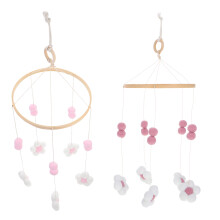 6Pcs Mobiles Wooden Wind Chime Pom Pom Flower Nursery