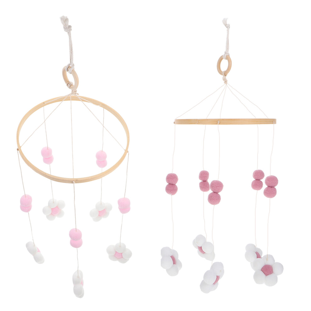 6Pcs Mobiles Wooden Wind Chime Pom Pom Flower Nursery Aboofan