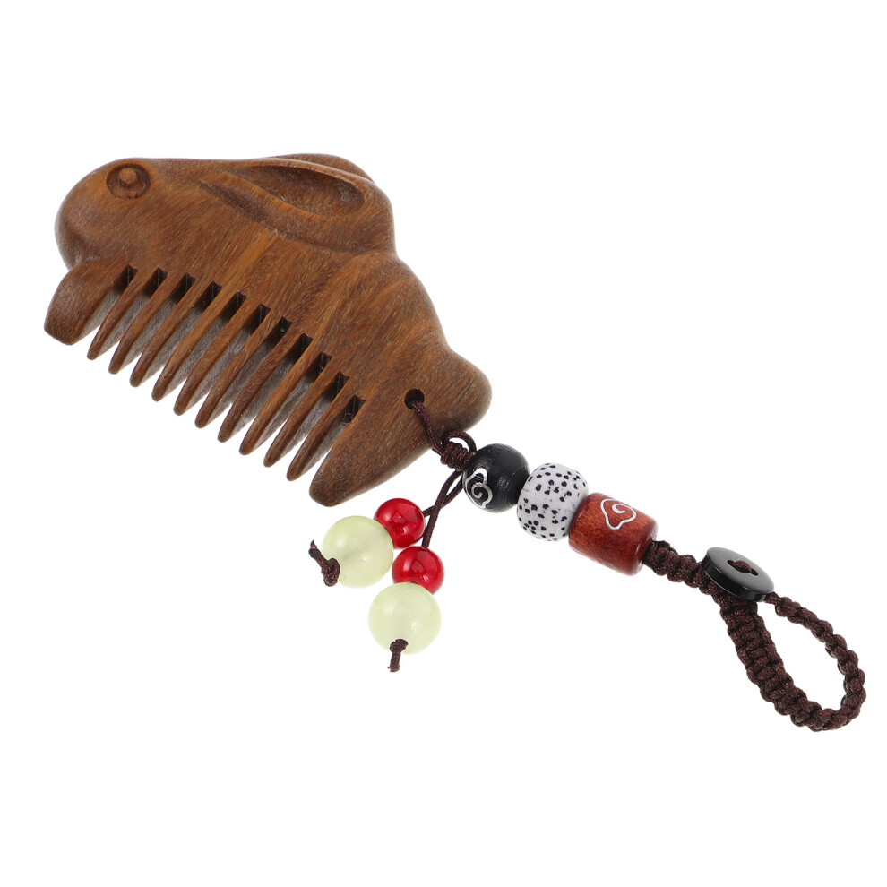 Aboofan Unisex Green 5Pcs Natural Sandalwood Carved Mini Combs With Keychain For Travel