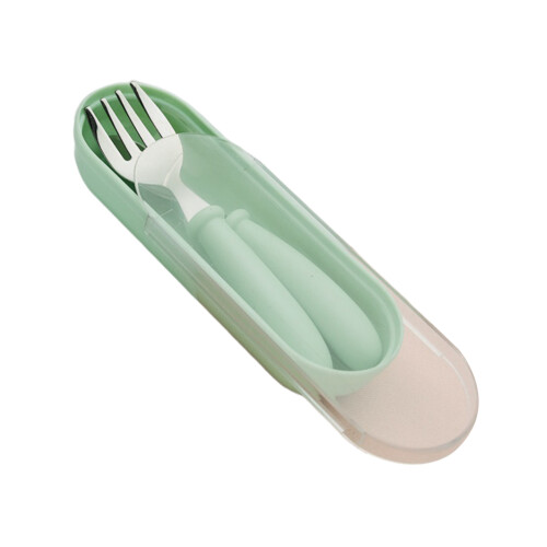2Pièces Ensemble Fourchette Vert Bébé Acier PP