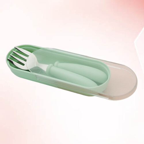 2Pièces Ensemble Fourchette Vert Bébé Acier PP 1