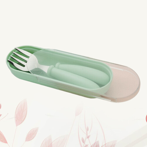 2Pièces Ensemble Fourchette Vert Bébé Acier PP 2
