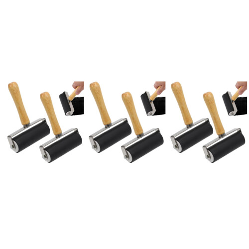 6Pcs Black Rubber Rollers for Stamping Printmaking with Heavy Frame 1