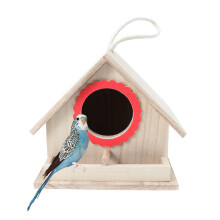 Khaki Wooden Birdcage Outdoor Pet Bird Nest with Durable Rope