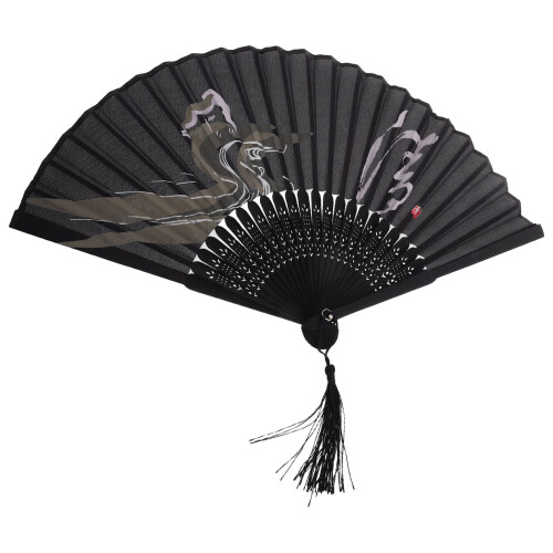 3Pcs Compact Black Folding Fans Bamboo Cloth Handheld Dance Fans