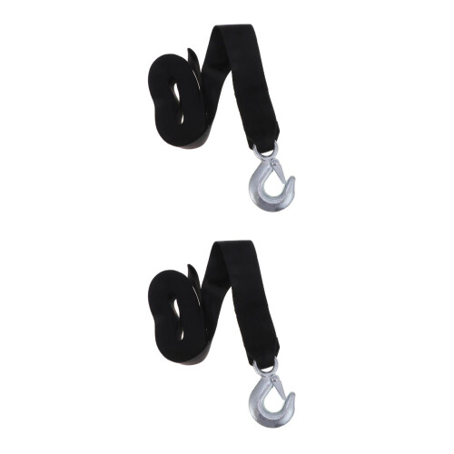 2Pcs Car Winch Rope Black Polyester Steel Hook for Trailer 1
