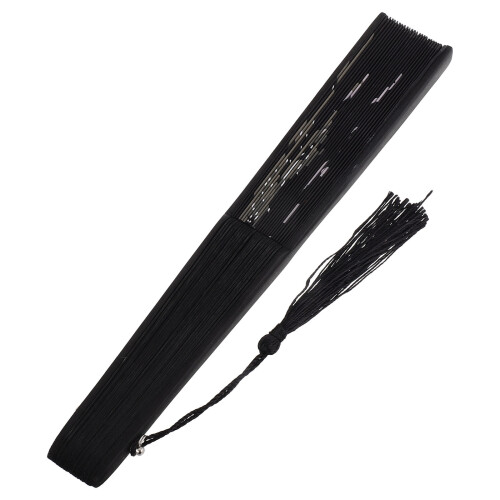 3Pcs Compact Black Folding Fans Bamboo Cloth Handheld Dance Fans 2