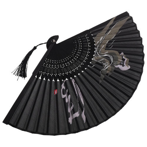 3Pcs Compact Black Folding Fans Bamboo Cloth Handheld Dance Fans 1