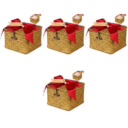 4Pcs Wicker Storage Baskets with Lid for Bathroom and Kitchen 2
