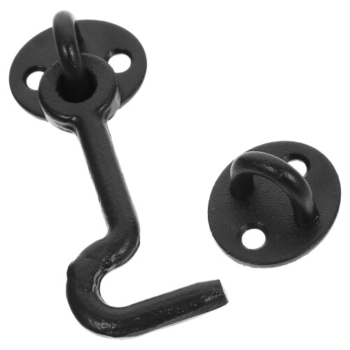 2Sets Black Metal Window Latch Hook with Screws Durable Iron Hook Lock