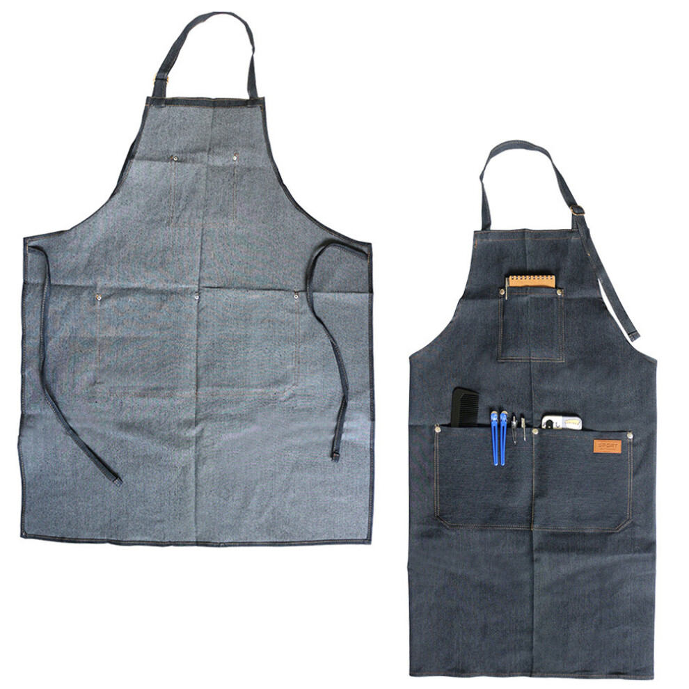 3Pcs Black Durable Denim Aprons For Salon Barber Cooking And Gardening 3634010326576