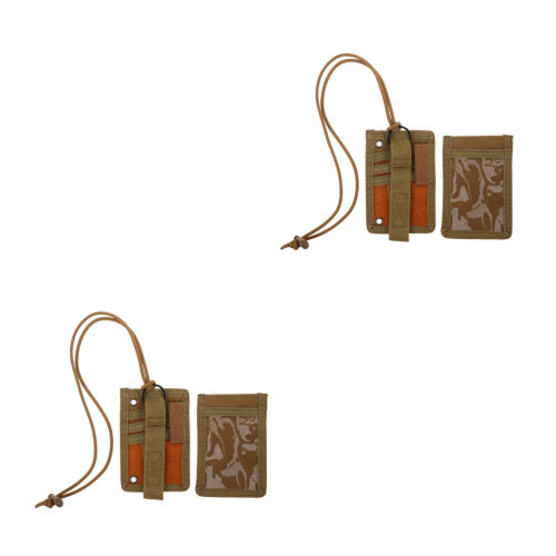 2Pcs Nylon Id Badge Holder Khaki with Adjustable Neck Strap for Men 2